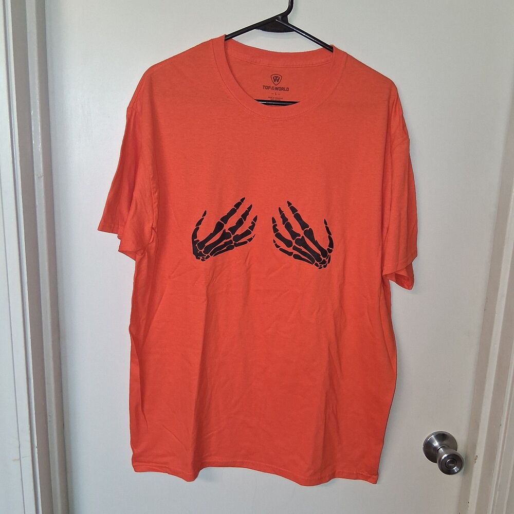 Orange Halloween Skeleton Hands Graphic T-Shirt Large